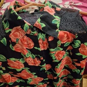 BONGO Black and Pink Floral Lace Blouse